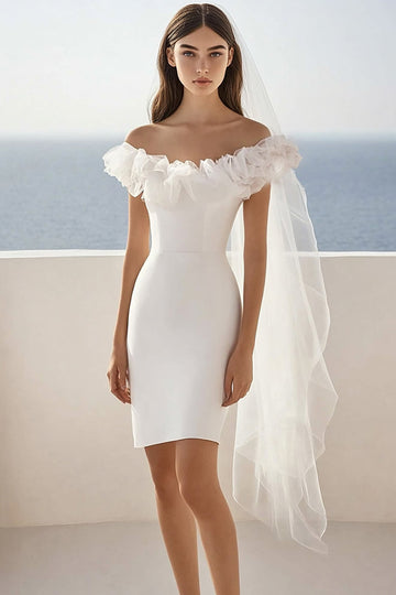 White Bodycon Ruffled Off The Shoulder Short Graduation Dress